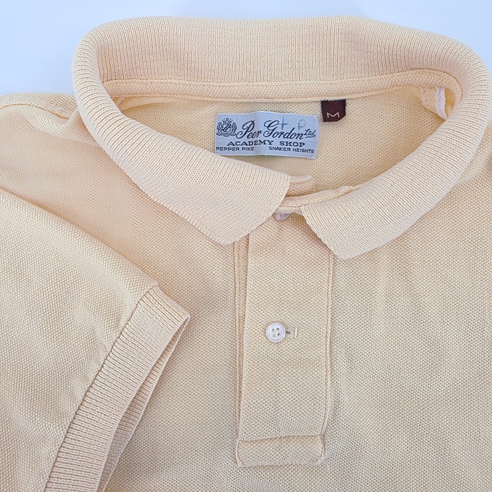 Peer Gordon Polo Shirt Mens M Vintage 1960s Ivy League Pique Yellow Short Sleeve